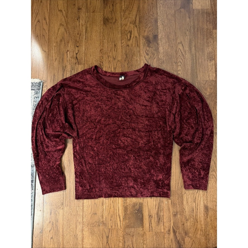 We The Free People Top Women S Crushed Velvet Puff Sleeve Whimsigoth Burgundy